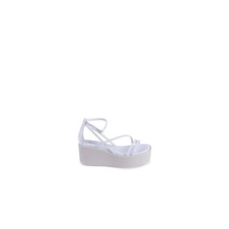Calvin Klein Wedges, female, White, Size: 10 US Leather Platform Sandals with Adjustable Ankle Strap