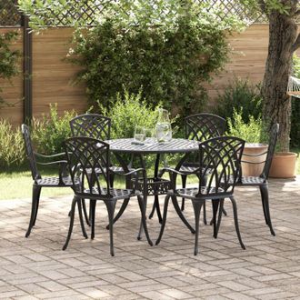 vidaXL Garden Dining Set 7 pcs Black Aluminium vidaXL