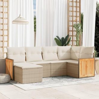 vidaXL Vidaxl - Juego De Sof&aacute;s Jard&iacute;n Con Cojines 6 Pzas Rat&aacute;n Sint&eacute;tico Beige
