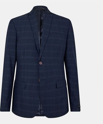 Ted Baker Mens Rust Plaid Flap Pocket Suit Jacket - Navy - Size: 38 48