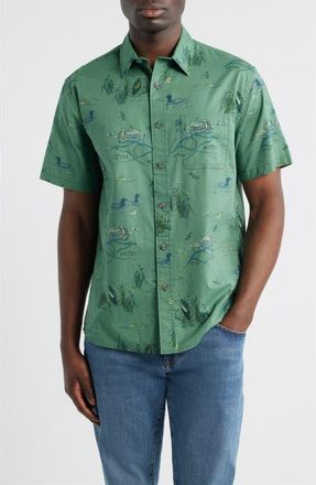 Pendleton Shoreline Nature Print Short Sleeve Cotton Button-Up Shirt in Lakeside Green at Nordstrom, Size X-Large