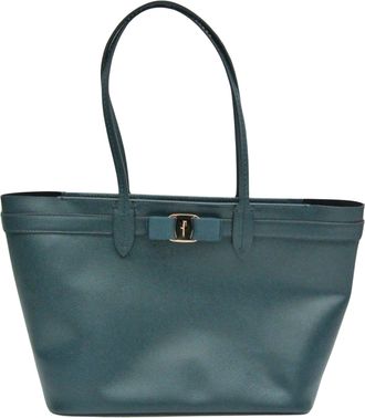 Ferragamo Vara Blue Leather Tote Bag (Pre-Owned)
