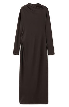 Mango Asymmetric Neck Long Sleeve Dress in Chocolate at Nordstrom, Size 8