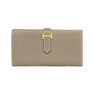 Herm&egrave;s Etoupe Gray Chevre Leather Middle Wallet (Tri-Fold) (Pre-Owned)