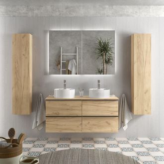 Cygnus Bath Mueble De Ba&ntilde;o Nabua 120 Cm Roble Con Tirador De Pesta&ntilde;a Con Lavabo Posar
