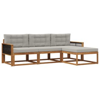 vidaXL Conjunto De Sof&aacute;s De Exterior 4 Pcs Natural Y Gris Claro Vidaxl