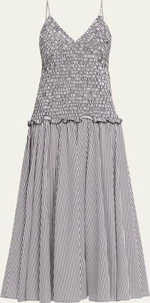 Brandon Maxwell Josie Smocked Drop-Waist Maxi Dress