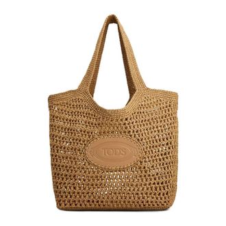 Tod's Tods, Tote Bags, female, Brown, Size: ONE SIZE Shopping Bag in Raffia and Leather