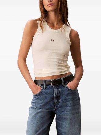 Calvin Klein logo ribbed top - women - Modal/Elastane - S - Neutrals