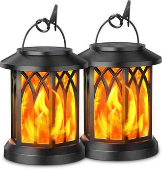 OEM Luci Solari Da Giardino Con Effetto Fiamma Realistico - Set Di 2 Lanterne A Led Impermeabili Ip65
