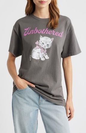 Junk Food Unbothered Kitten Graphic T-Shirt in Charcoal at Nordstrom, Size X-Small