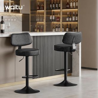 Woltu Woltu Juego De 2 Taburetes De Bar, Modernos, Con Asiento C&oacute;modo De Piel Sint&eacute;tica Y Metal, Ideales Para Isla De Cocina O Barra, Color Antracita