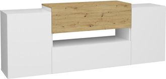 Calicosy Mueble de TV 2 puertas 2 cajones blanco y roble artesanal - L182 cm