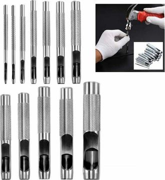 Trade Shop Trade Shop - Set 12 Fustelle Punzoni In Acciaio Per Cuoio Lamiere Stoffa Pelle Legno 3-19 Mm
