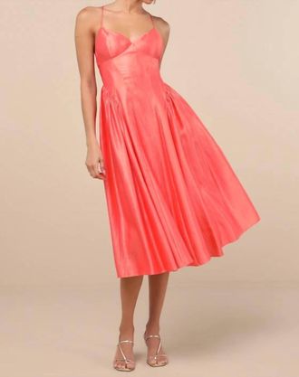 Lulus Paride Shiny Gathered Lace-Up Midi Dress In Coral