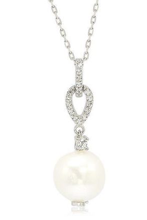 Suzy Levian Sterling Silver 10mm Freshwater Pearl & Created Sapphire Pendant in White at Nordstrom Rack