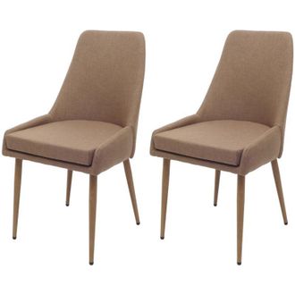 Hhg Non utilizzato] Set di 2 sedie da pranzo HHG 069, poltroncina cucina imbottita, tessuto (280g/m&sup2;) acciaio effetto legno, marrone