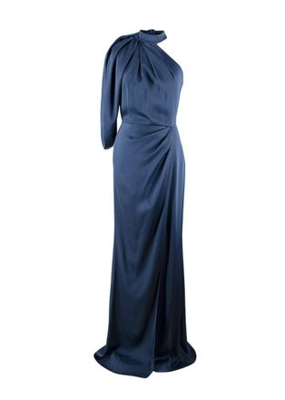 DAVID KOMA Navy Satin Halterneck Gown Size XS
