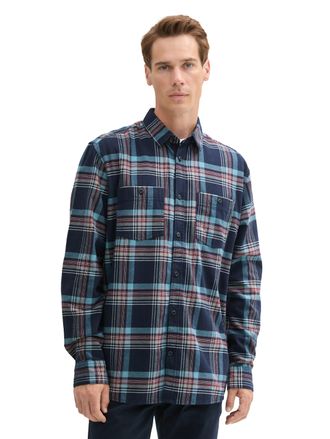 Tom Tailor Langarmhemd TOM TAILOR, Herren, Gr. M, N-Gr, blau (navy herringbone check), Web, Obermaterial: 100% Baumwolle, kariert, regular fit Po-bedeckend, ohne