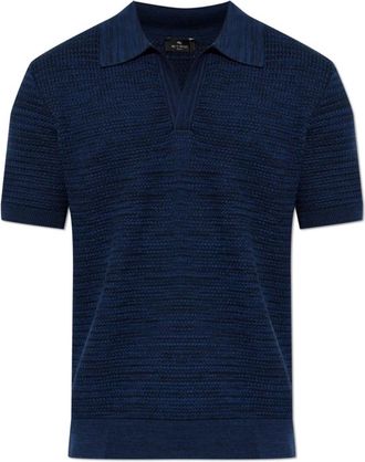 Etro Decoratieve Gebreide Polo - Heren - Polos - Blauw - S - Katoen - Tops