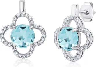 MAX + STONE Sterling Silver Clover Gemstone Stud Earrings with with White Topaz Accent