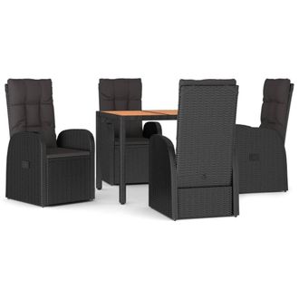 Berkfield Home 5 Piece Garden Dining Set Black Poly Rattan&Solid Wood Acacia