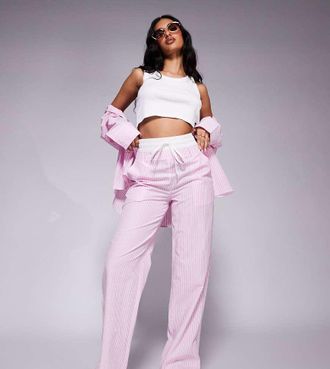 KAIIA Esclusiva Kaiia - Pantaloni in popeline di misto cotone rosa a righe con elastico in vita stile boxer