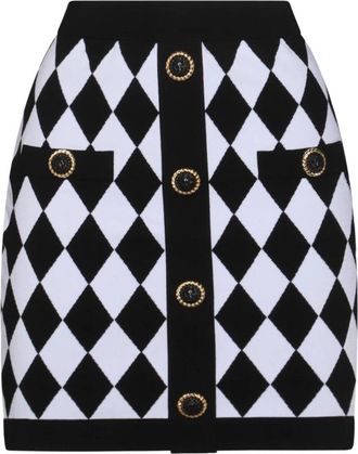 Balmain Gebreide Rok met Diamantpatroon - Dames - Korte rokken - Zwart - S - Rokken