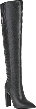 Generic Women Over Knee Boots Pointed Toe Heel Pleated Pu Leather Winter Office Long Boot