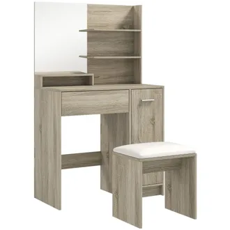 HOMCOM Tocador de maquillaje 80x40x132 cm madera natural