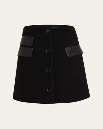 Proenza Schouler Mei Faux Leather Pocket Button-Front Wool Mini Skirt