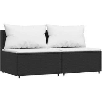 vidaXL Divani Centrali da Giardino con Cuscini 2pz in Polyrattan Nero Vidaxl