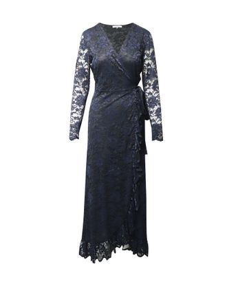 Ganni Ganni Flynn Ruffle Lace Wrap Dress in Navy Blue Polyamide