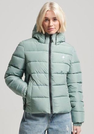 Superdry Steppjacke SUPERDRY HOODED SPIRIT SPORTS PUFFER, Damen, Gr. L, gr&uuml;n (light jade gr&uuml;n), Web, Obermaterial: 100% Polyester, kontrastfarbene Details, uni