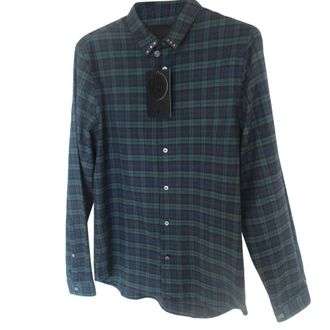 Pretty Green Mens Plaid Studded Collar Shirt Size M