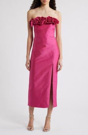 LIKELY Gwen Rosette Strapless Midi Dress in Fuchsia at Nordstrom Rack, Size 8