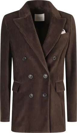 Circolo 1901 Brown Double-Breasted Corduroy Flap Pocket Jacket