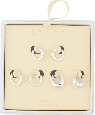 Leith 3-Pack Assorted Wide Huggie Hoop Earrings in Clear- Silver at Nordstrom Rack