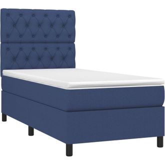 vidaXL Cama Box Spring Colch&oacute;n Y Luces Led Tela Azul 80x200 Cm Vidaxl
