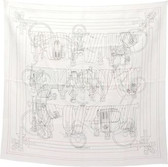 Herm&egrave;s Sciarpa Ex-Libris Les Sangles con ricamo anni 2020 - Bianco