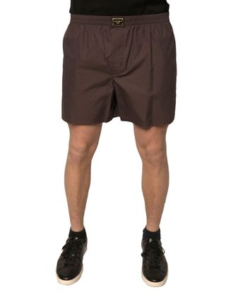 Dolce & Gabbana Brown Cotton Blend Men Mid Waist Shorts Silk