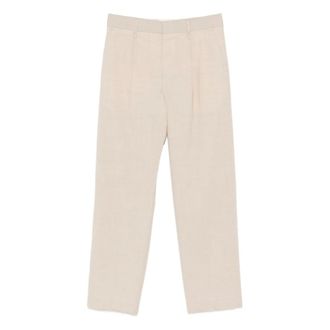 Federico Cina Broeken, Dames, Beige, M, Polyester, Klassieke Pantalon met Plooien