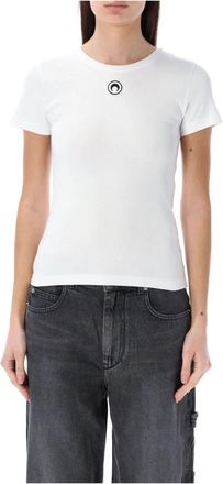 Marine Serre Wit Geribbeld T-shirt Ronde Hals Korte Mouw - Dames - T-shirts - Wit - S - Katoen - Tops