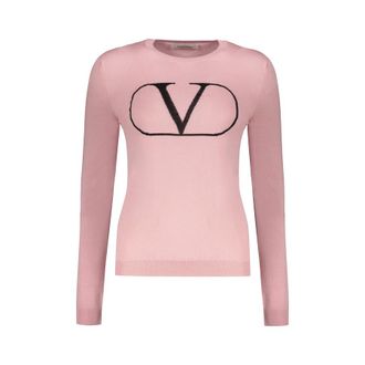 Valentino WomenS Pink Wool Crewneck Sweater, Size 42