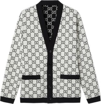 Gucci Omkeerbare Wol Jacquard Trui - Dames - Vesten - Wit - M - Wol - Truien & Vesten