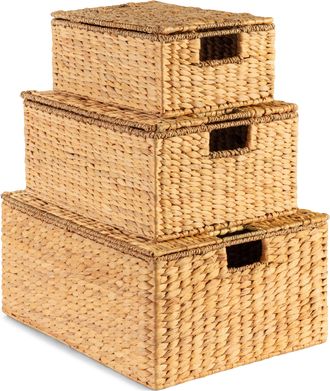Best Choice Products Set of 3 X-Large, Large, & Medium Woven Storage Baskets W/Lids, Hyacinth Organizer Bins
