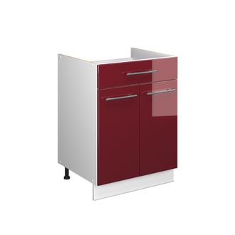 Vicco Mueble Bajo Para Fregadero/placa Fame-line, Rojo Burdeos Alto Brillo/blanco, 60 Cm Con Caj&oacute;n, Sin Encimera, Vicco