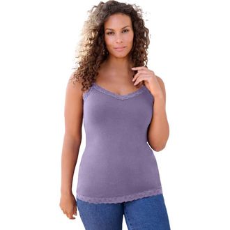 Roaman's Lace Trim Knit Cami With Adjustable Straps in Soft Grape at Nordstrom, Size 36