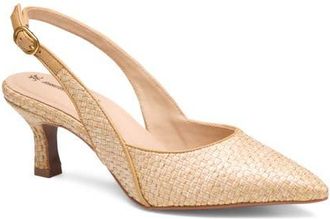 Johnston & Murphy Lindsey Slingback Pointed Toe Kitten Heel Pump in Natural Raffia at Nordstrom, Size 8.5