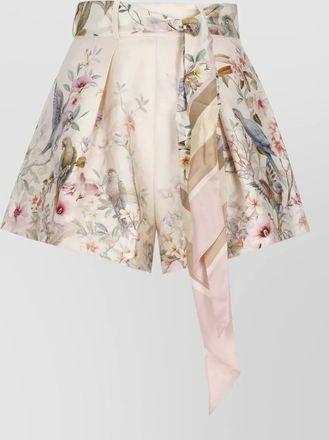 Zimmermann silk floral-print pleated tailored shorts
